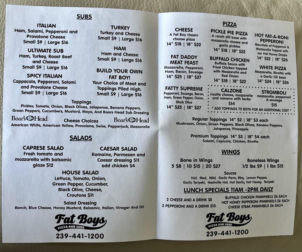 Fat Boys Pizza and Subs Menu image 1